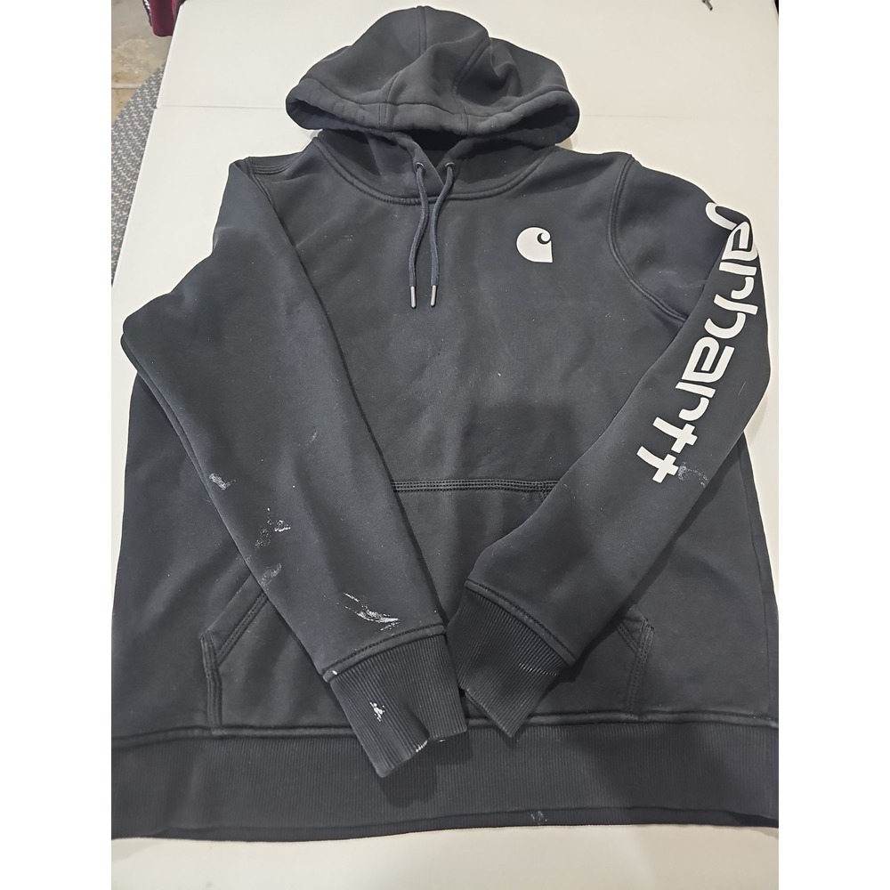 Carhartt Youth Large 12/14 Relaxed Fit Hoodie Black Logo Sleeve Pullover